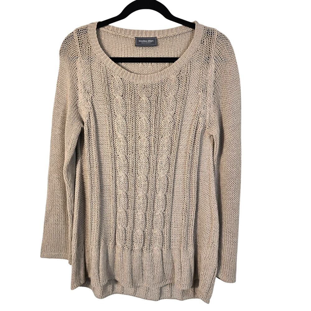 Wooden Ships Sweater Women's S/M Tan Cable Knit Lightweight Casual Coastal